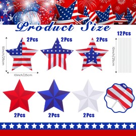Beeveer 12 Pcs 4th of July Decorations for Tree Patriotic Star Sign with 12 Pcs Stakes Memorial Day Red White and Blue Patriotic Tree Decorations for 4th of July Independence Day