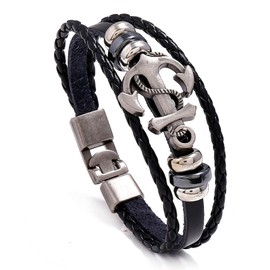 Punk Leather Bracelets for Men Cuff Bangle Bracelets for Teen Boys Stackable Infinity Bracelets Jewelry Gifts for Father Boyfriend Brother