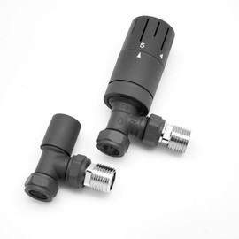 WITEN&NOCK Radiator Valves Corner Shape Anthracite Thermostatic Valves Set Flow and Return Screw Connection 1/2 Inch for Heating Side Connection Angle Valves