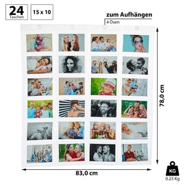 Cepewa Photo Curtain with 24 Pockets, 15 x 10 Landscape Pictures, Photo Holder, 83 cm x 78 cm for Hanging
