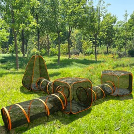 Outdoor Indoor Cat Enclosure Playpen, 6 in 1 Portable Foldable Pop Up Pet Tent Tunnel Catio Play House for Outside with Bag, Enclosed Patio Balcony Yard Play Pen Kitten Small Dog Puppy Rabbit