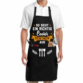 Tarklanda Funny BBQ Apron Cooking Apron for Pensioners Kitchen Apron Men Apron Gifts for Retirees Birthday BBQ Party Apron with Saying So sieht EIN Richtig Cooler Rentner Aus