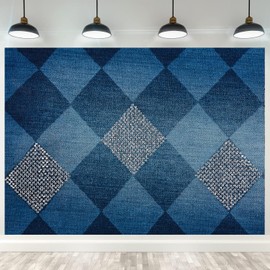 Fmarui Vintage Denim Birthday Backdrop 7x5ft Denim and Diamonds Photo Backgrounds Jean Party Decorations Women Birthday Banner Photoshoot Prop