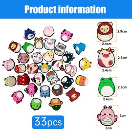33PCS Squishmallow Croc Charms Set - Waterproof PVC Shoe Decorations Compatible for Crocs, Durable Shoe Accessories, Stitch Croc Charms for Parties