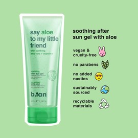 B.TAN Gel de aloe vera para cara y cuerpo Say Aloe To My Little Friend – Gel de aloe ultra hidratante y calmante para después del sol con vitamina E, deja la piel suave y suave, sin parabenos, 7