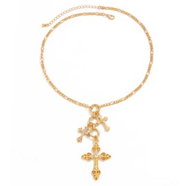 HETICA Elegant Gold Cross Pendant Necklace with Intricate Multiple Cross Charms for Women Fashion Jewelry Gift