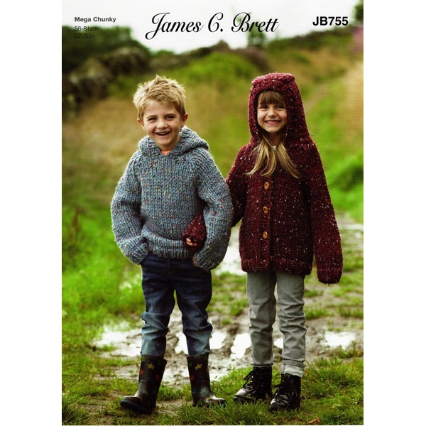James C Brett Mega Chunky Knitting Pattern Childrens Hooded Sweater