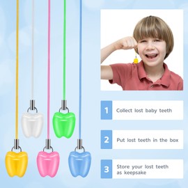 SUPVOX 5PCS Baby Teeth Storage Box with Necklace: Cute Deciduous Tooth Organizer for Kids, Keepsake Holder for Milk Teeth(Mixed Color)