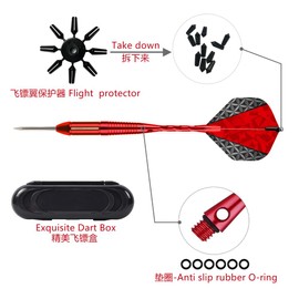 Professional Darts Set 22g,3 Pack Steel Tip Darts Set With Aluminum Shafts(+3 More Spare Shafts) and 2 Style Flights+Rubber O-Rings and Darts Case-Red