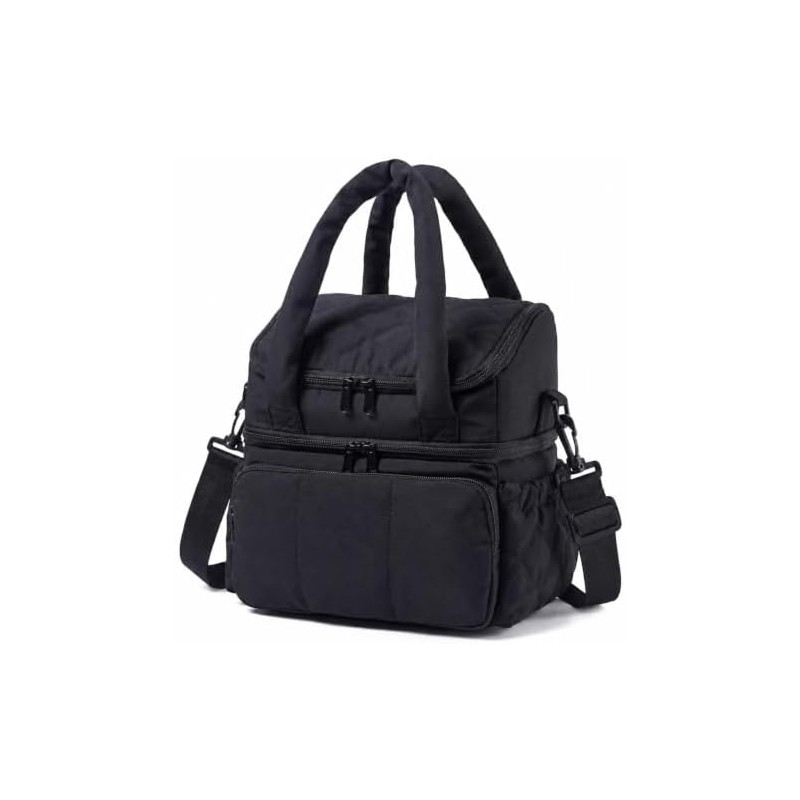 Lonchera Térmica para Mujer, Bolsa de Almuerzo de 2 Compartimentos,Negra