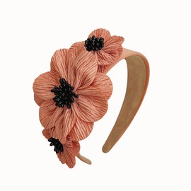 XXFBJNMD Flower Fashion Headbands Side Pearl Flower Hair Bands Fashion Double Flower Wide Fabric Hair Bands Nonslip Hair Bands for Women and Girls Outdoor Wear（Pink