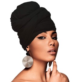 Beauty Town Head Wrap Scarf Neckerchief Crinkle Stretch Large Headband Turban Hair Tie (Black)