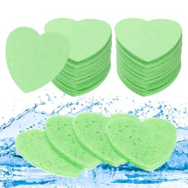 QUARKZMAN Pack of 120 Compressed Face Sponges Heart-Shaped Facial Cleansing Sponges Pads for Daily Skin Care Routines at Home, Kitchen, Travel, Green