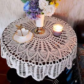 Crochet Lace Tablecloth Table Covers Hollow Knit Tablecloth Handmade Wedding Decoration Cotton 80cm
