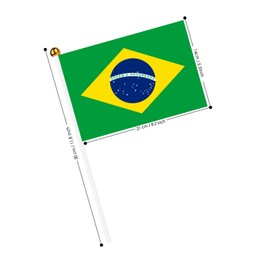 AhfuLife Small Brazil Flags for Brazil Decoration, Pack of 15 Brazilian Hand-Held Flags with 30 cm White Pole for September 7th Independence Day Football Party Home Garden Bar Decoration