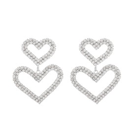 Rhinestone Love Heart Earrings for Women Girls Sparkling Crystal Cubic Zirconia Hollow Heart Threader Large Dangle Statement Earrings Wedding Stud, Metal, Cubic Zirconia