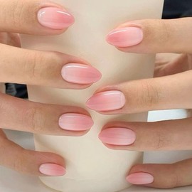 Modelones Pink Ombre Press on Nails Almond, Fall Halloween Short Fake Nails, Nail Kit with Nail Glue Adhesive Tabs Mini Nail File, Nails Press Ons 32Pcs 16 Sizes, Women Girl Gift