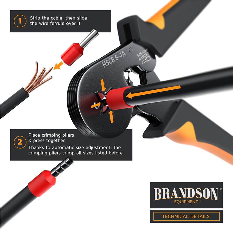 Brandson – Crimping Pliers Set 0.25-10mm2 – Ratchet Lock -