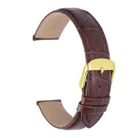 iStrap Watch Strap 12/13/14/15/16/17 mm 18 mm 19 mm 20 mm 21 mm 22 mm 24 mm Genuine Leather Strap with Crocodile Pattern – Black Brown Gold, 18mm
