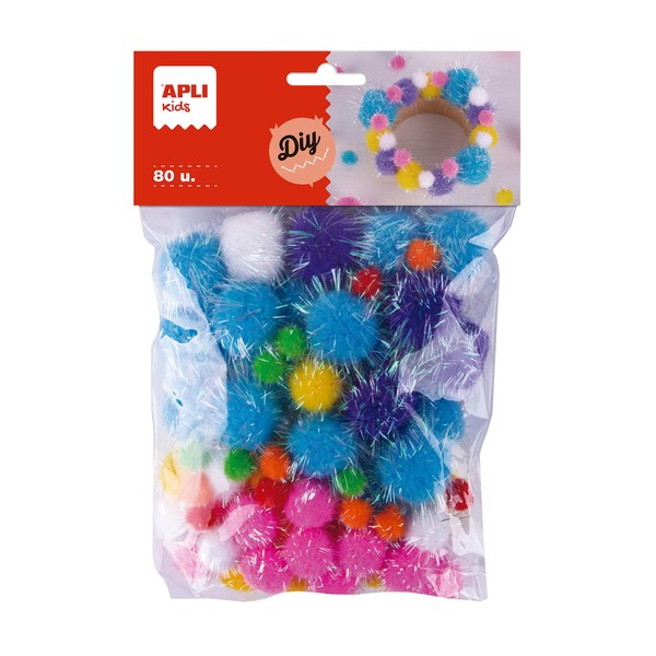 APLI Kids 19366 Bag of 80 Pompoms Glitter in Various