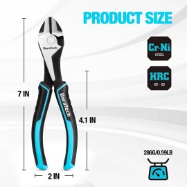 DURATECH 7" High Leverage Diagonal Cutters Cr-Ni Wire Diagonal Cutting Pliers
