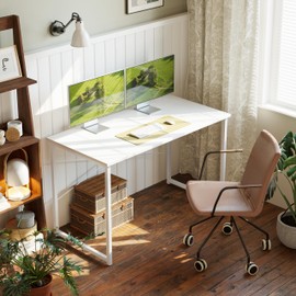 CubiCubi Computer Desk 47" Study Writing Table for Home Office, Modern Simple Style PC Desk, Black Metal Frame, Warm White