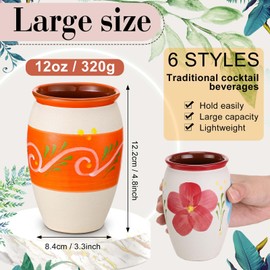Gejoy Pack of 6 12oz Mexican Terracotta Mugs Clay Cups Artisan Made Coffee Mugs, Cocktail Glasses and Tea Cups for Cold Drinks, Hot Drinks, Decor
