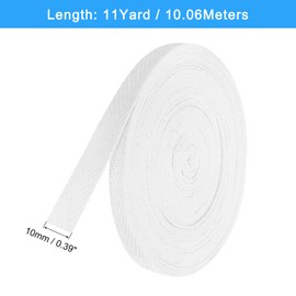 sourcing map Twill Tape, 1Pcs 11 Yard x 10mm - Cotton Fabric Ribbon, Roll Herringbone Tape for Clothing, Accessories, Bags (White)