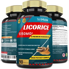 Licorice Extract Capsules 5150mg with Turmeric, Ginger, Fenugreek, Haritaki, Black Pepper - Support Digestion Function - 90 Caps, 3 Months Supply