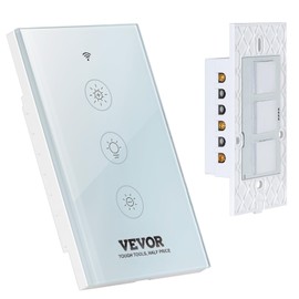 VEVOR Smart Dimmer Switch, Wi-Fi 2.4GHz, Dimmable Smart Switch with Tempered Glass Touch Panel, 15% to 85% Stepless Dimming, Voice App Remote Control, Works with Alexa Google Home, for LED Lights
