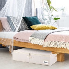 Yawinhe Under Bed Storage Containers with Handles, Sturdy Zipper und Label Holders, Foldable Blanket Storage Bags, for Comforter, Clothing, 31.5''Lx15.7''Wx6''H, 2-Pack, Beige SNH002BEL-2