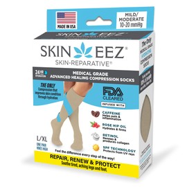 Skineez Advanced Healing Compression Socks, 10-20mmHg, Medical Grade, Clinically Proven to Firm, Moisturize, and Revitalize Skin, Foot Arch, Heel, and Nerve Pain Relief, Tan, Large/ X-Large, 1 Pair