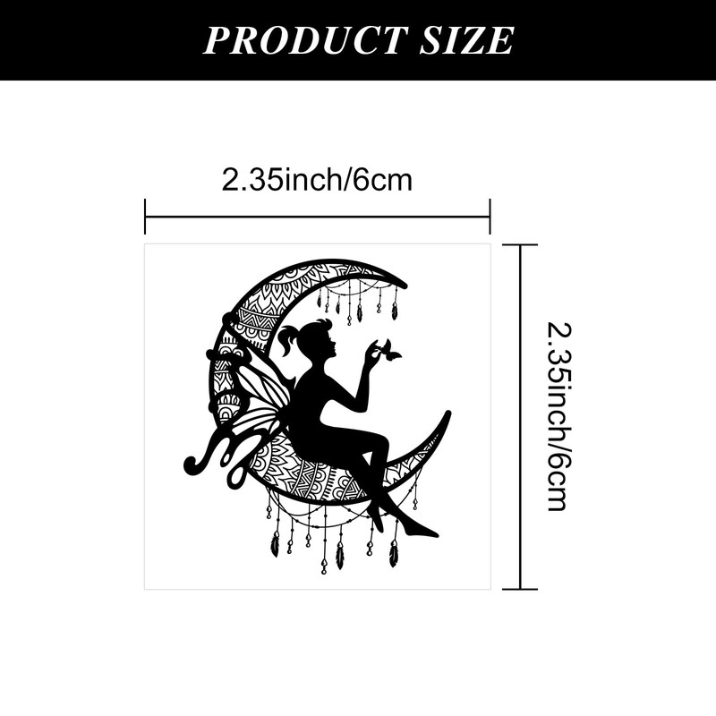 16 Sheets Moon Fairy Temporary Tattoos, Black Boho Crescent Angel
