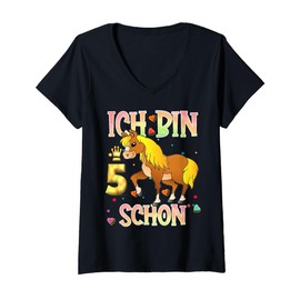 Womens 5 Geburtstag Pferd Geschenk Pferdemädchen süß 5 Jahre alt V-Neck T-Shirt