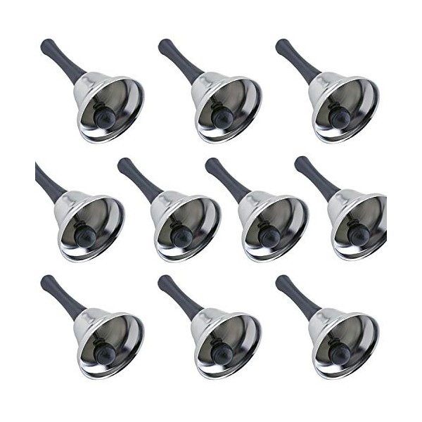 Adorox Silver Steel Hand Bell For Wedding Events Decoration, Call Bell, Alarm, Jingles (10 pcs. Set)