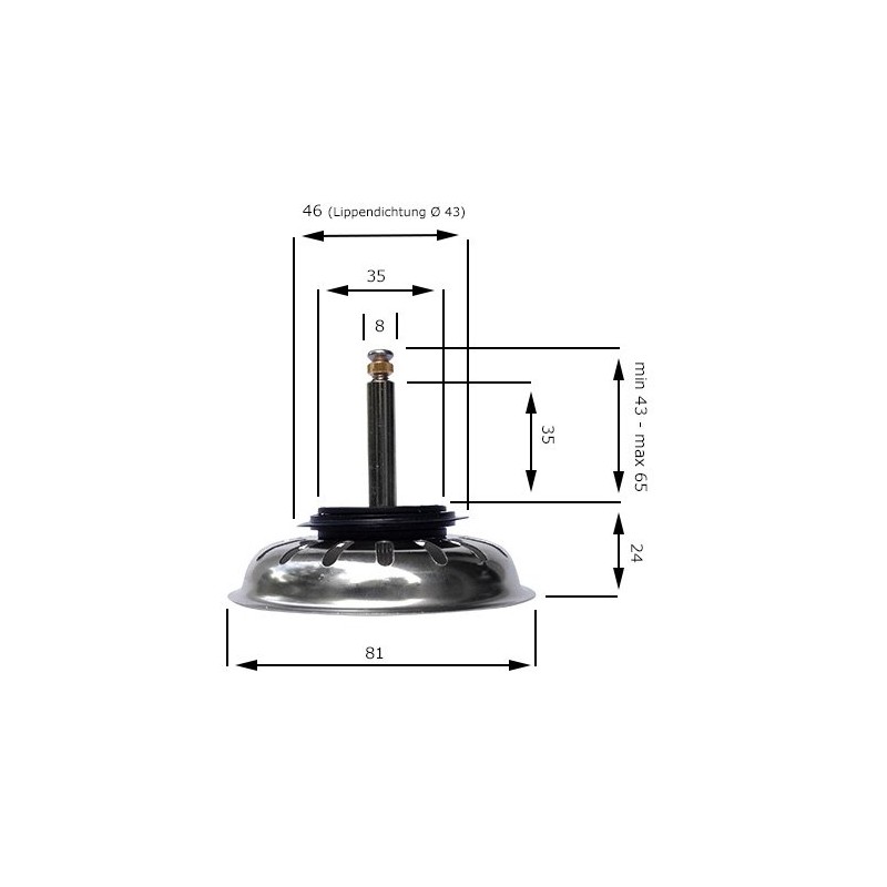 Strainer basket insert for Teka sinks with 3 1/2 inch