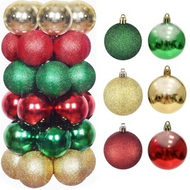 LATERN 30Pcs Christmas Baubles, 6CM Red Green Gold Christmas Ball Ornaments Shatterproof Christmas Hanging Balls Sets for Christmas Tree Holidays Home Xmas Party Decoration (6 Styles)