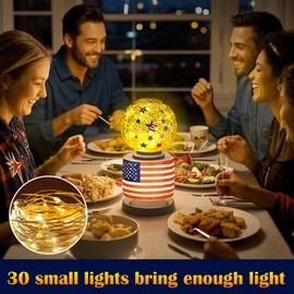 FRAMICS 4th of July Decorations 2 PCS Patriotic Star Globe Night Light with Timer Independence Day Star Crackle Glass Balls Memorial Day Lighted Decorative Ball Lamp Tabletop LED Light Decor Gift, 4"