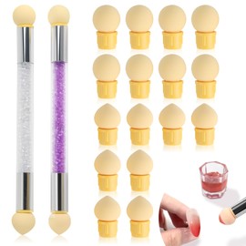 2 Pcs Double Head Sponge Nail Brush & Nail Gradient Sponges Pen with 28 Replacement Heads - 1 White & 1 Purple Ombre Brush for Acrylic Nails, Manicure, DIY Nail Art Design & Professional Salon Use