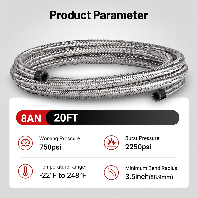 EVIL ENERGY 8AN Fuel Line Kit 20FT, 8AN Hose Stainless