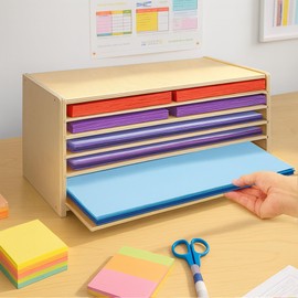 PROLEE Construction Paper Organizer 20" x 13", 6-Tier Paper Storage Rack,Wooden Papers Storage Shelf for 12" x 18" and 9" x 12" Size Papers,Desk Organizer for Home Office