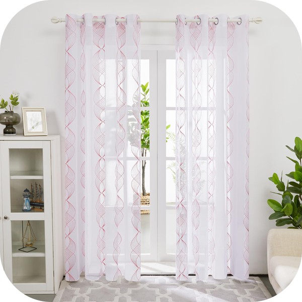 Deconovo Stores Curtains with Eyelets, Linen Look, Transparent Decorative Curtain,