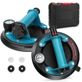 2 Pack Glass Suction Cups with Pressure Gauge, Heavy Duty Industrial Vacuum Suction Cup for Granite Lifting & Window Replacement, 8" Glass Suction Cup 440 lbs Load Capacity with Carrying Case
