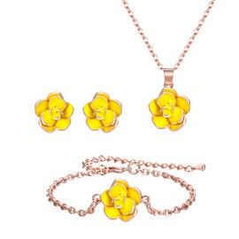 EleQueen Rose Flower Necklace Earrings Bracelet Set 14K Yellow Rose Gold Plated Hypoallergenic Jewelry Sets Gift for Women Girls