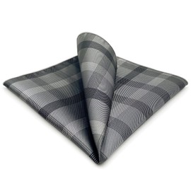 S1 SHLAX&WING Check Grey Men's Necktie 100% Silk, 12.6 x 12.6 inches (32 x 32