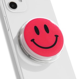 Magsafe Compatible Mobile Phone Grip Stand Holder Cute Smile Face Shape Expandible Collapsible for Kindle Smartphone Tablet Cell Phone Accessory (Hot Pink)