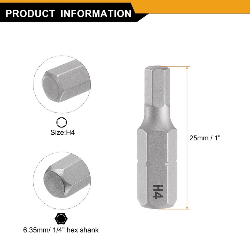sourcing map 5pcs H4.0 Hex Screwdriver Bit 1/4" Hex Shank
