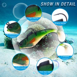 Soft Plastic Fishing Lures Set, 5 Realistic Colors, Bass Bait Collection (Green)