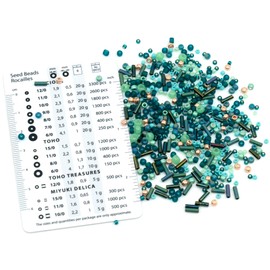 0.35oz (10g) Mix of Small Rocailles, Seed Beads & Bugles 2-10mm TOHO Japanese Glass Beads, Mix TOHO Teal Gold (Like 3222 - Tatsu Teal)