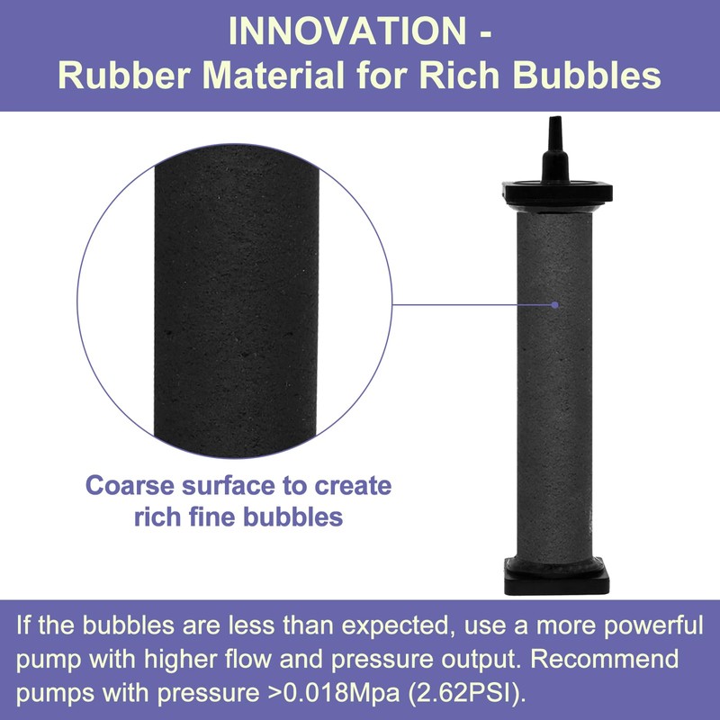 AquaMiracle 2-Pack Aquarium Air Stones 8"x1.25", New Innovative Rubber Air